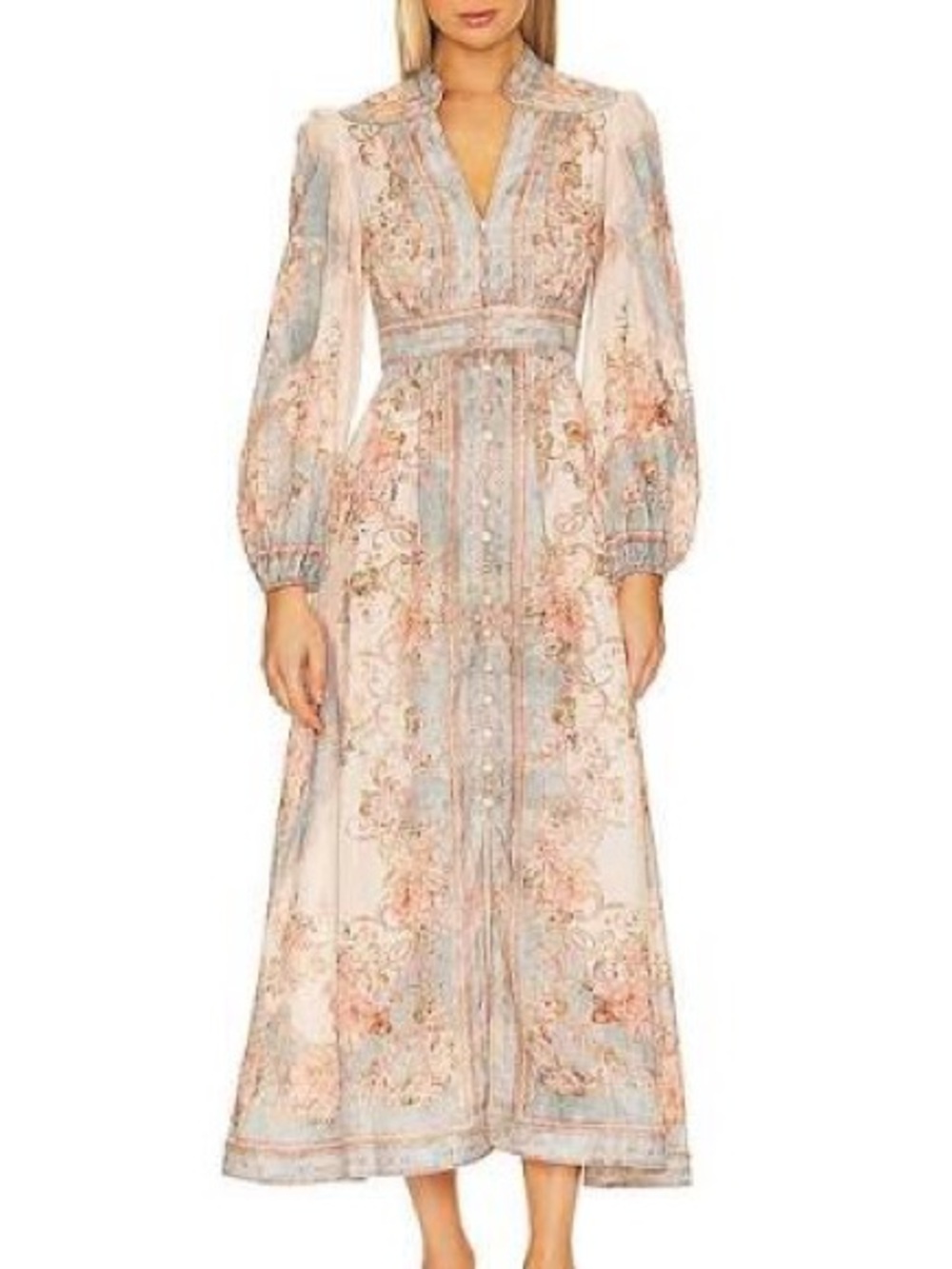 Zimmermann Cream and Pastel Blue Floral Midi Dress - Picture 2 of 4